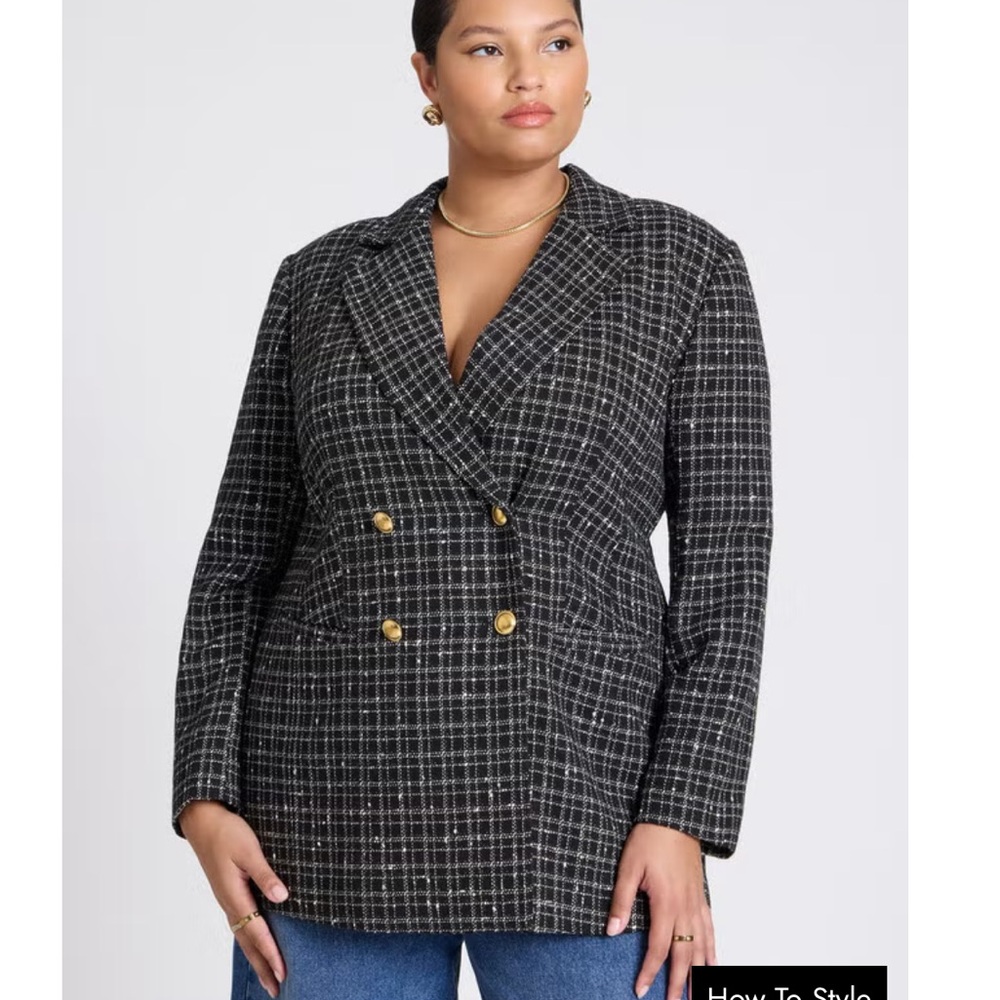 Eloquii Black and White Blazer Plaid Size 24 Plus